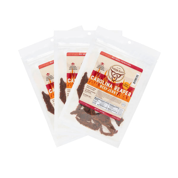Mission Meats Grass Fed Beef Jerky "Hottest Pepper in the World" Carolina Reaper Grass-Fed Beef Jerky HOT & SPICY Carolina Reaper Grass-Fed Beef Jerky | Mission Meats